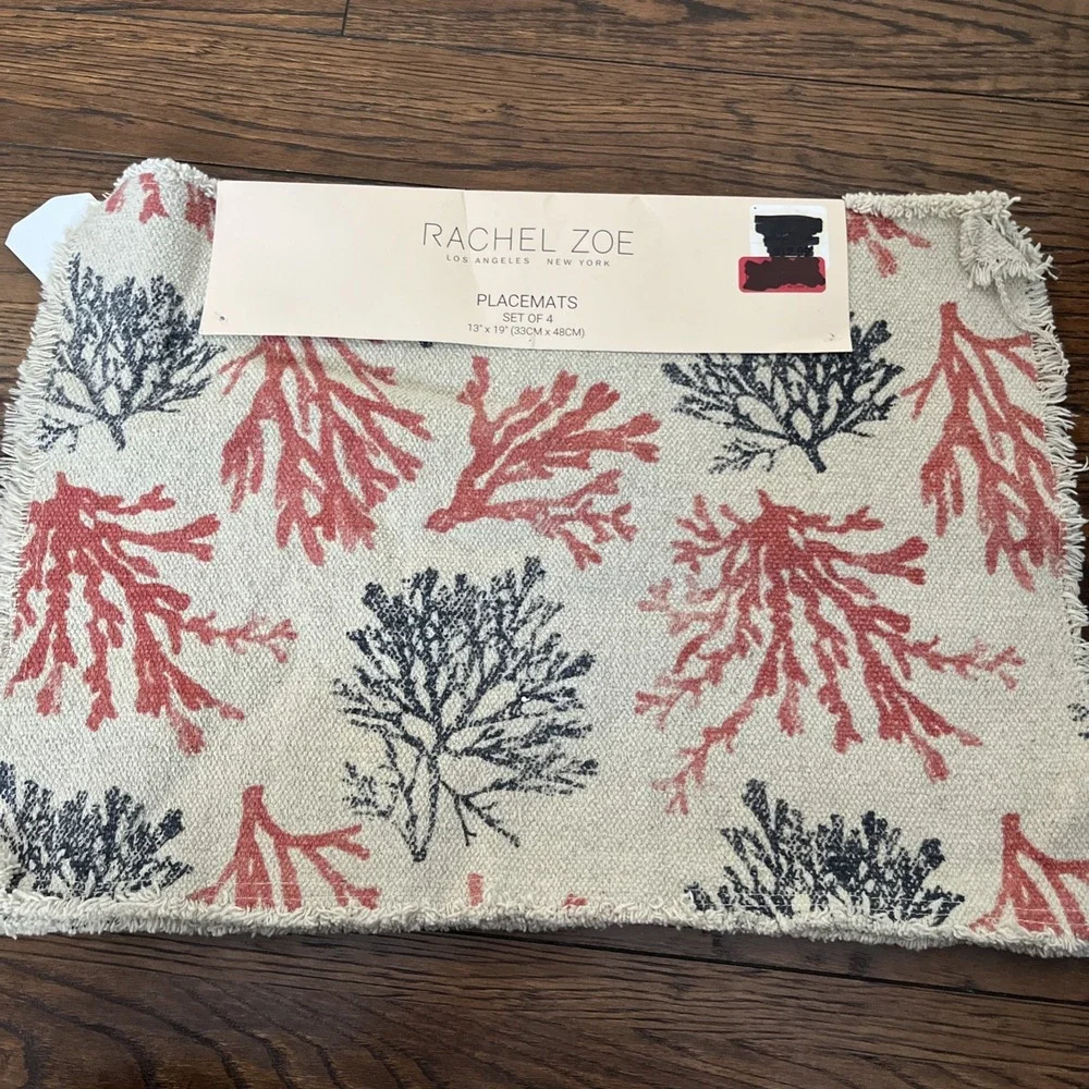 rachel zoe coral Twigs Beige With pink Navy blue placemats 13